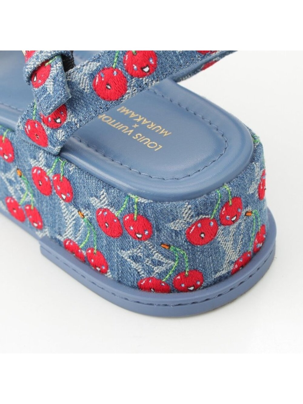 Louis Vuitton Denim Takashi Murakami Cherry Maya Platform Sandals Blue - Picture 8 of 10